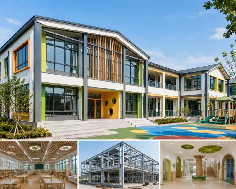 Wat is het moderne bouwconcept van de lichte stalen frame-kleuterschoolconstructie?