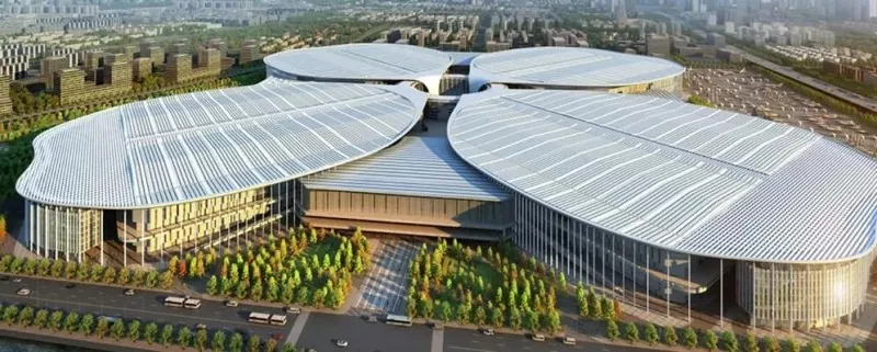 Zware stalen constructie van de tentoonstellingshal