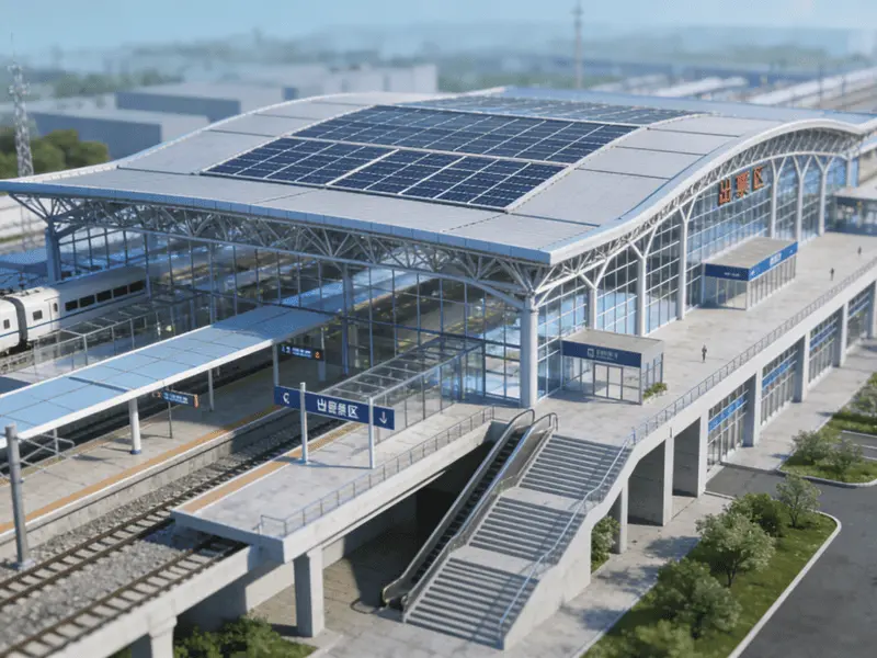 Multifunctioneel treinstation met stalen structuur