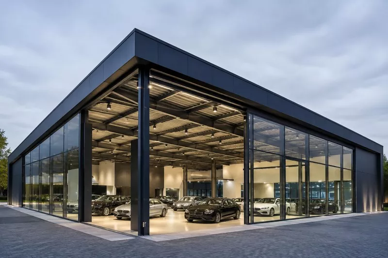Autoshowroomconstructie met stalen frame
