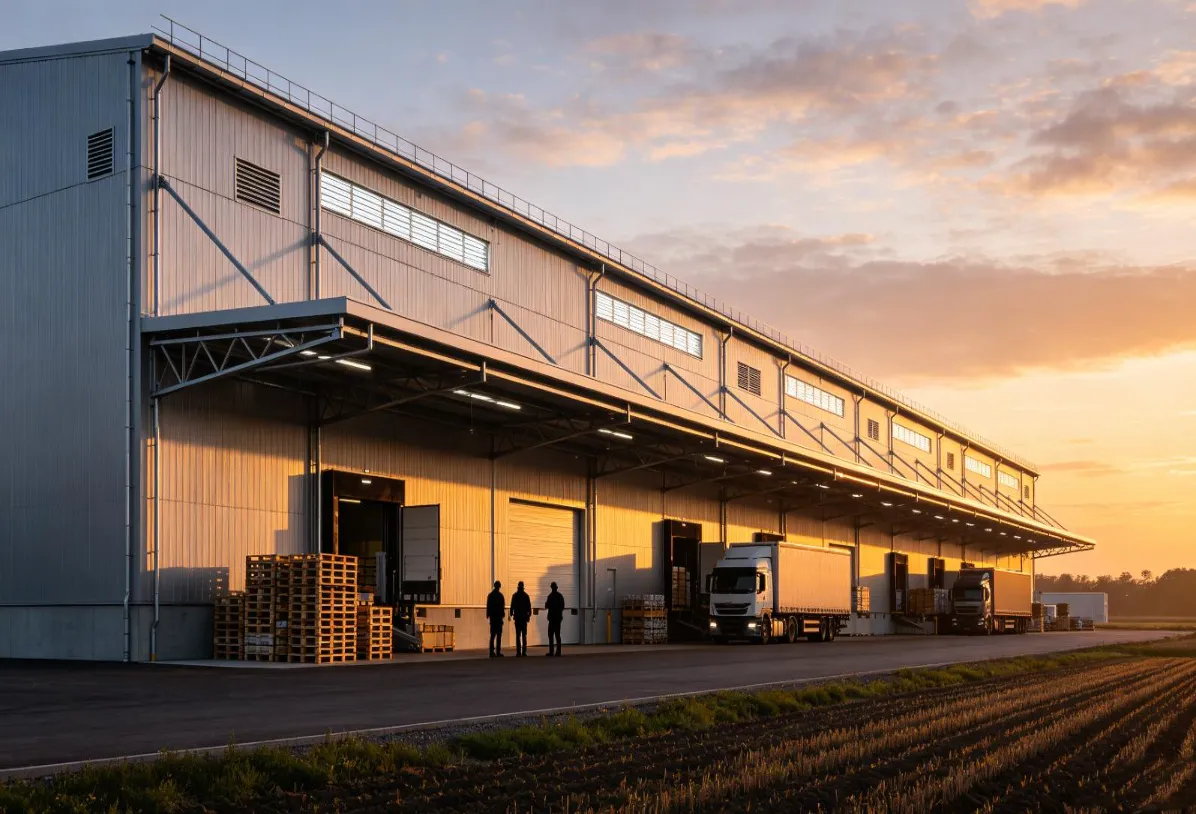 Staalconstructie, bouw van een logistiek centrum voor landbouwproducten