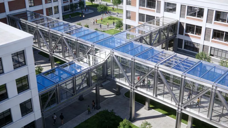 Campusgang met staalconstructie