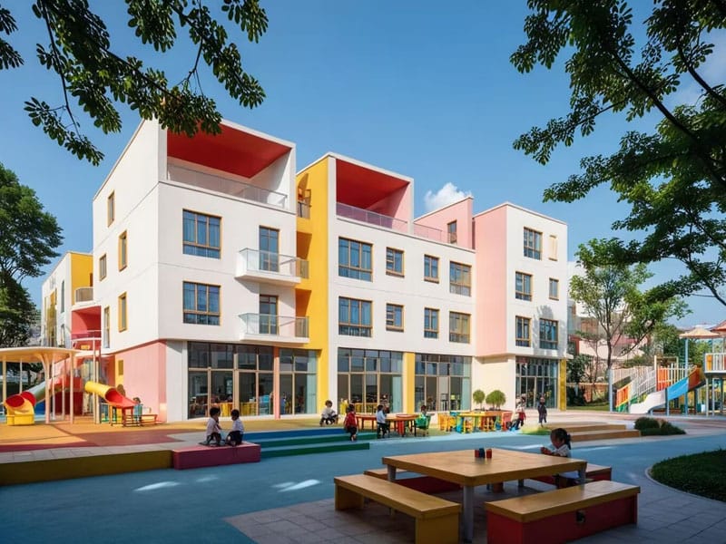 Stalen constructie kleuterschoolgebouw