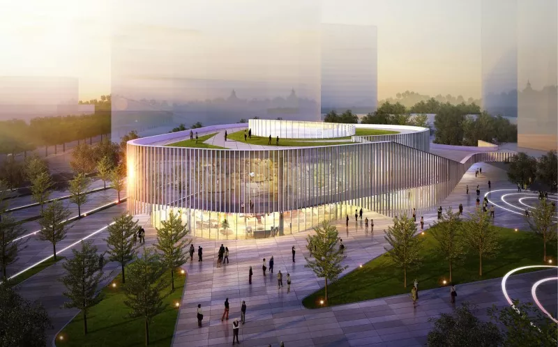 Tentoonstellingshal met meerdere verdiepingen in staalconstructie